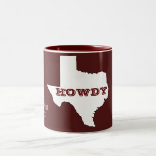 Maron Anpassningsbar Text Texas Karta kontur Howdy Två-Tonad Mugg