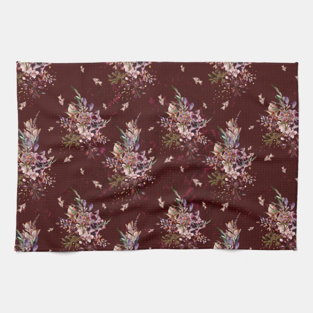 Maron Autumn Fall Blommigt Kitchen Towel Kökshandduk (Horisontell)