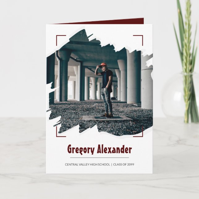 Maron Edgy Abstrakt Brushstroke Photo Studenten Inbjudan (Framsida)