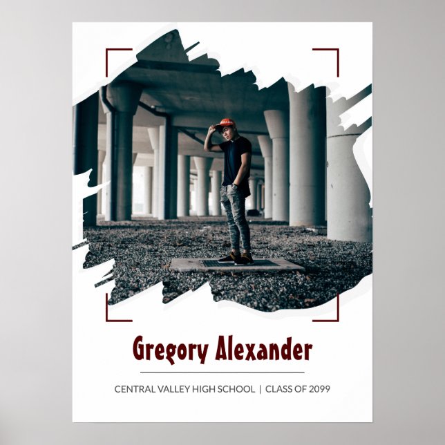 Maron Edgy Abstrakt Brushstroke Photo Studenten Poster (Framsidan)