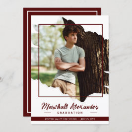 Maron Edgy Abstrakt Torn Photo Studenten Inbjudningar