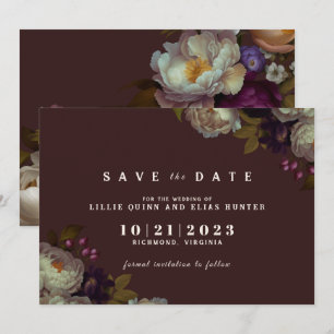 Maron & Elegant Blommigt Romantisk Mörk Red Spara Datumet