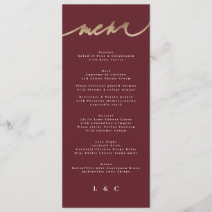 Maron Elegant Mörk Red Plum Burgundy Bröllop Meny