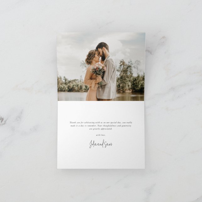 Maron Elegant Script Bröllop Photo+Message Tack Kort (Inuti)