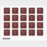 Maron Elegant Script Bröllop Tack Fyrkantigt Klistermärke<br><div class="desc">Ett enkelt "Tack"-klistermärke/kuvertförsegling med elegant som ska koordineras med mitt bröllop-tack och som innehåller ett klassiskt,  svalt skriptteckensnitt. Malltexten är helt redigerbar,  så teckensnittet stil,  storlek,  färg och placering kan ändras. Textbilden "Tack" kan ändras och flyttat runt med hjälp av verktygen Redigera. Finns även som rund klistermärke.</div>