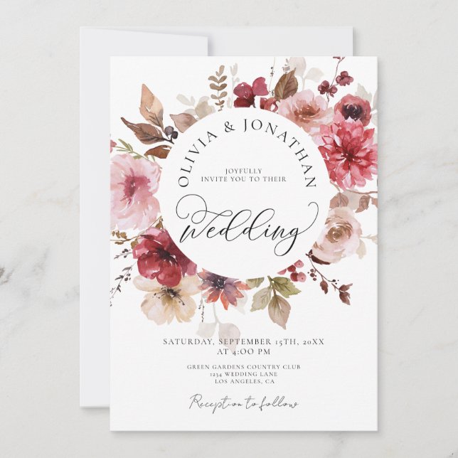 Maron  Fall All in 1 Budget QR Code Bröllop Inbjudningar (Framsida)