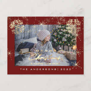 Maron Foto för god jul Lycklig år Guld Snö Vykort