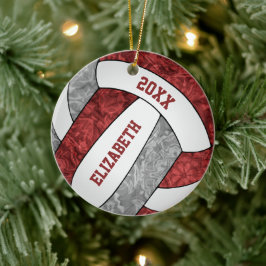 maron-grått, vit, sportig keepsakvolleyball julgransprydnad keramik