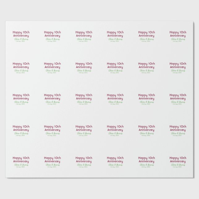 MARON GREEN PASTEL happy 10th anniversary wedding Presentpapper (Seam)