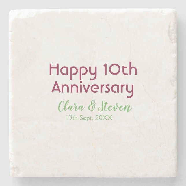 MARON GRÖN PASTELL glad 10-årsjubileum för bröllop Stenunderlägg (Framsidan)