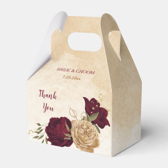 Maron grönt beige guld botaniska bröllop presentaskar (Framsidan Sidan)