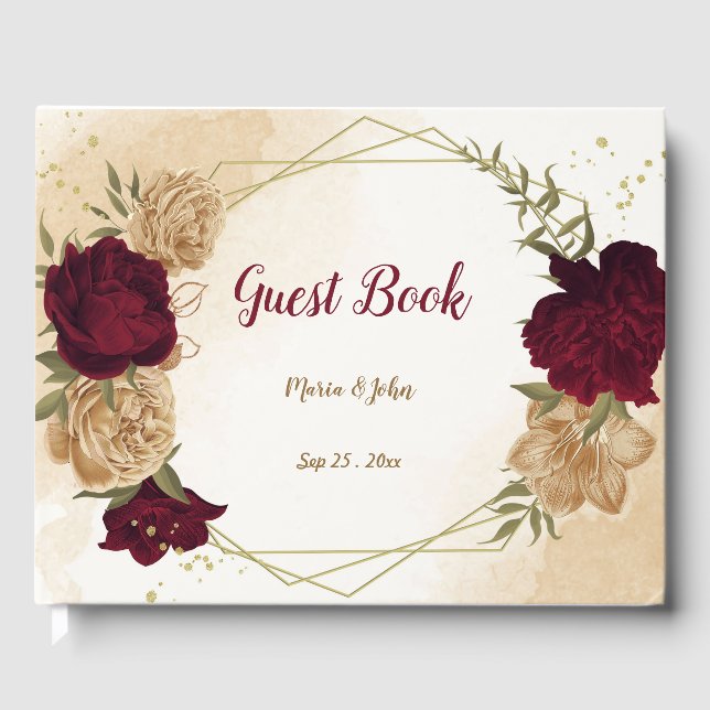Maron grönt beige guld botaniskt gästböcker (Framsida)