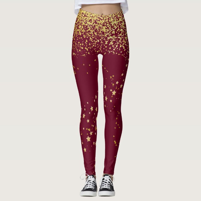 Maron med Guld-dekorfärg Leggings (Framsida)