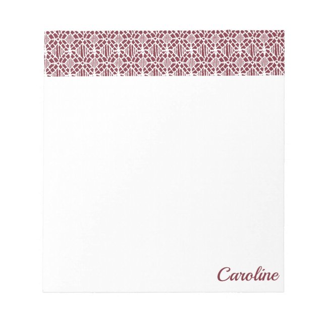 Maron med White Crochet Snöre Mönster Anteckningsblock (Framsida)