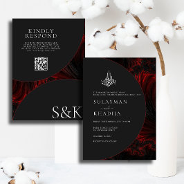 Maron Minimal Elegant B&W QR-kod Islamiska Bröllop Inbjudningar