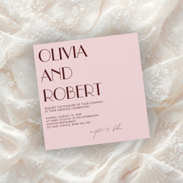 Maron och blek rosa Aestesisk bröllopsinbjudan Inbjudningar (Skapare uppladdad)