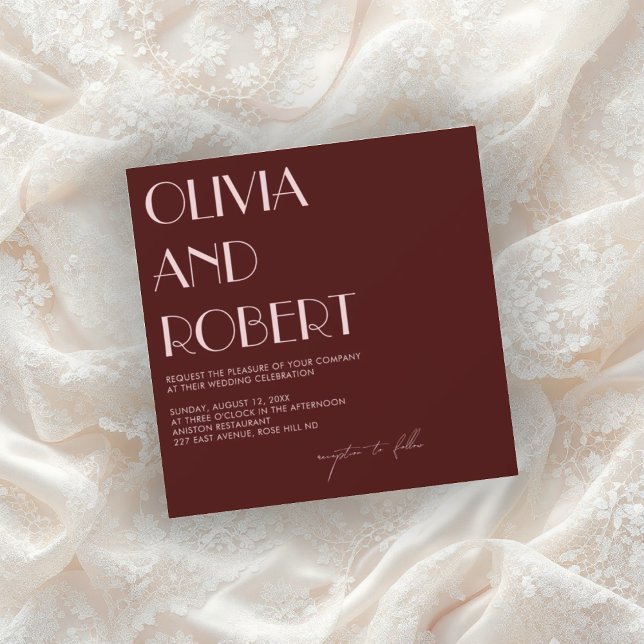 Maron och blek rosa Aestesisk bröllopsinbjudan Inbjudningar (Skapare uppladdad)