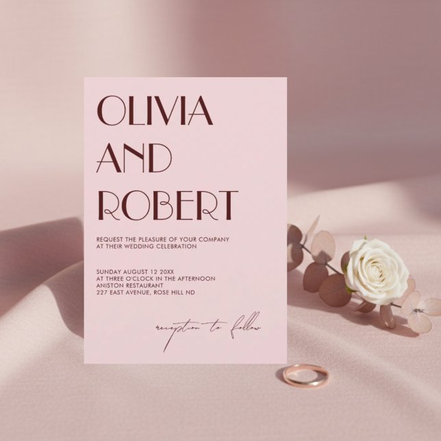 Maron och blek rosa Aestesisk bröllopsinbjudan Inbjudningar (Skapare uppladdad)