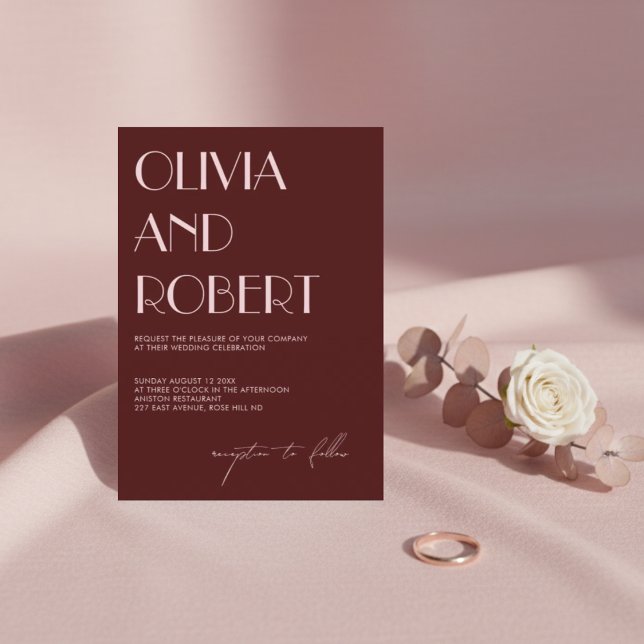Maron och blek rosa Aestesisk bröllopsinbjudan Inbjudningar (Skapare uppladdad)