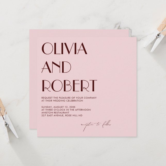 Maron och blek rosa Aestesisk bröllopsinbjudan Inbjudningar (Fram/Back In Situ)