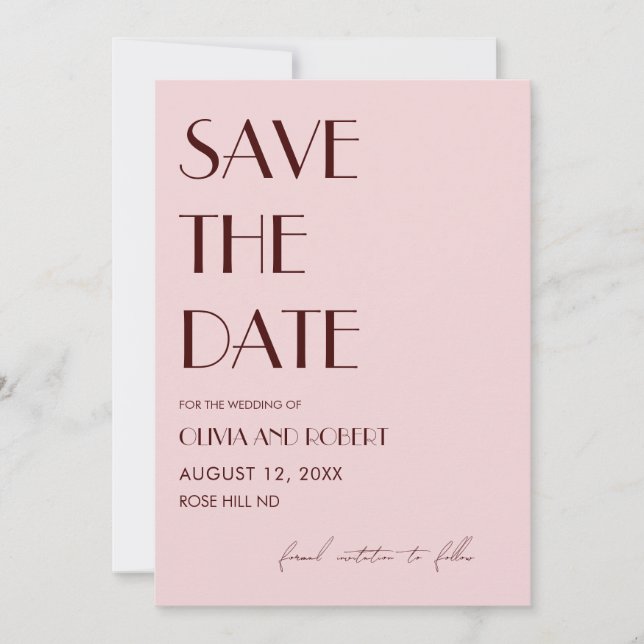 Maron och blek rosa, estetiskt bröllop spara datumet (Framsida)