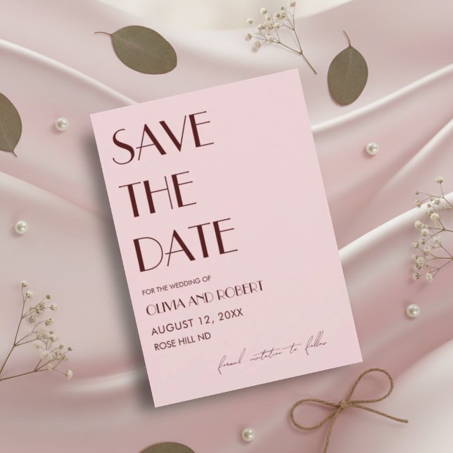 Maron och blek rosa, estetiskt bröllop spara datumet (Skapare uppladdad)