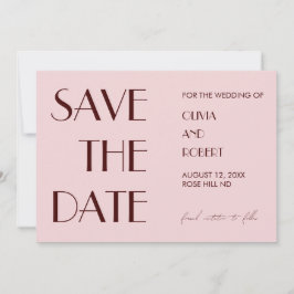 Maron och blek rosa modern estetisk bröllop spara datumet