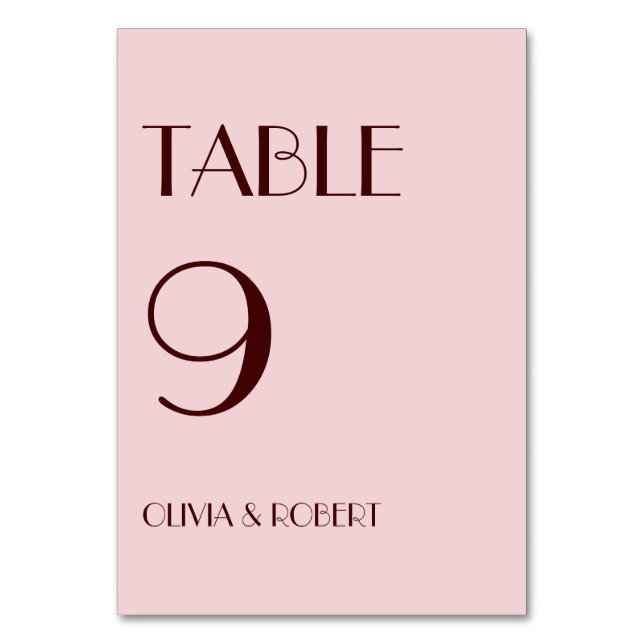 Maron och blekens rosa, modern enkel bröllop bordsnummer (Framsidan)