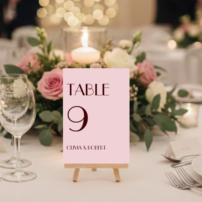 Maron och blekens rosa, modern enkel bröllop bordsnummer (Skapare uppladdad)