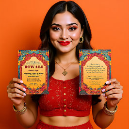 Maron och grönt Diwali Radiance Inbjudningar