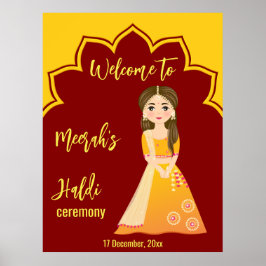 Maron och gult gräns hindu haldi-ceremoni poster