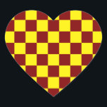 Maron och Gult Kontrollerad Vintage Hjärtformat Klistermärke<br><div class="desc">Maron och Gult Kontrollerad Vintage</div>