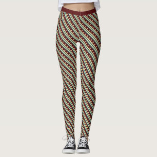 Maron och Gult Star Rand Mönster Gym Fitness Leggings