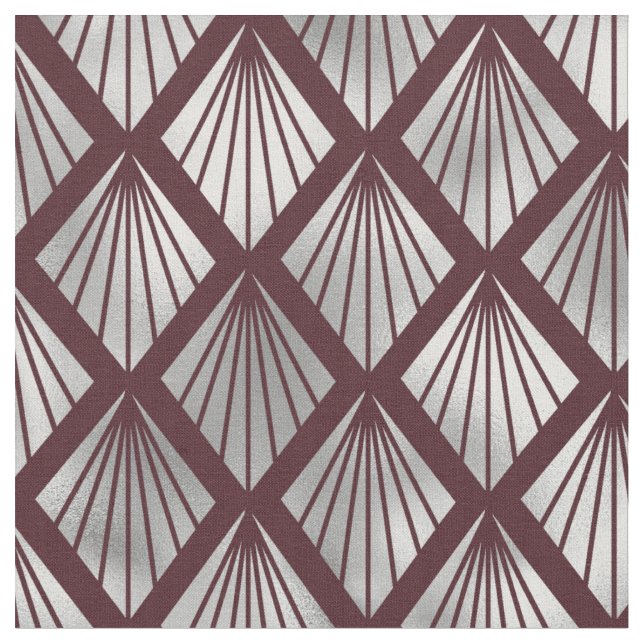 Maron och Silver Art Deco Diamond Mönster Tyg (Närbild)