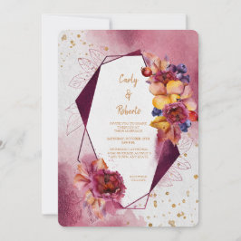 Maron Rosa Blommigt Modern Geometric Ram Bröllop Inbjudningar