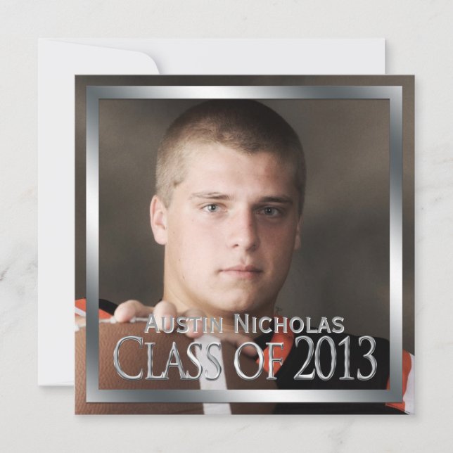 Maron Silver Monogram Fullt Foto Studenten Inbjudningar (Framsida)