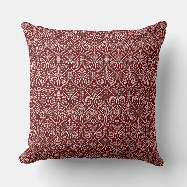 Maron & White Damask Pillow Kudde (Framsida)