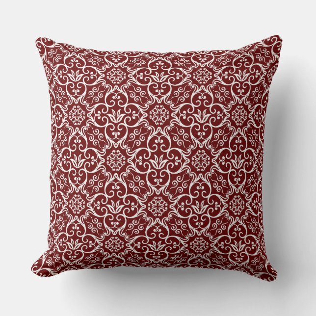 Maron & White Damask Pillow Kudde (Framsida)