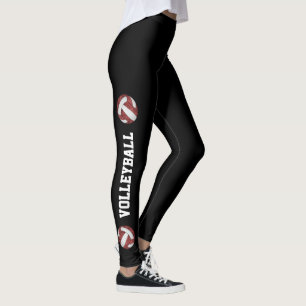 maronvita volleybollar med text upp ben leggings