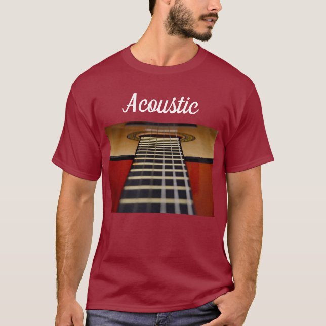 Maroon Acoustic Guitar T Shirt (Framsida)