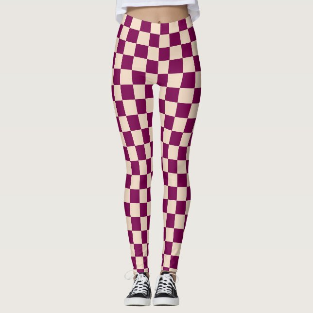 Maroon and beige checkerboard pattern leggings (Framsida)