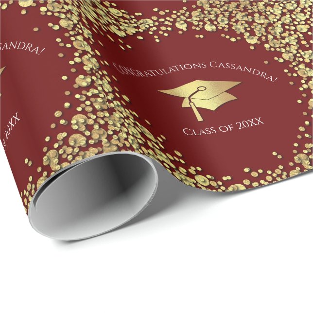 Maroon and Gold Graduation Presentpapper (Rullad Hörn)