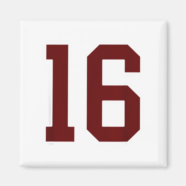 Maroon And White Number 16 Jersey Player Uniform # Magnet (Framsidan)