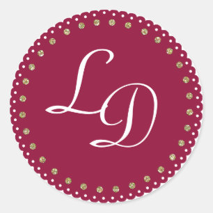 Maroon Anpassningsbar Monogram Sticker Wedding Sti Runt Klistermärke