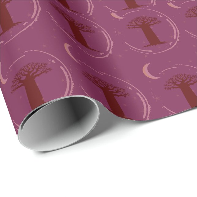 Maroon Baobabträd Silhuett Presentpapper (Rullad Hörn)