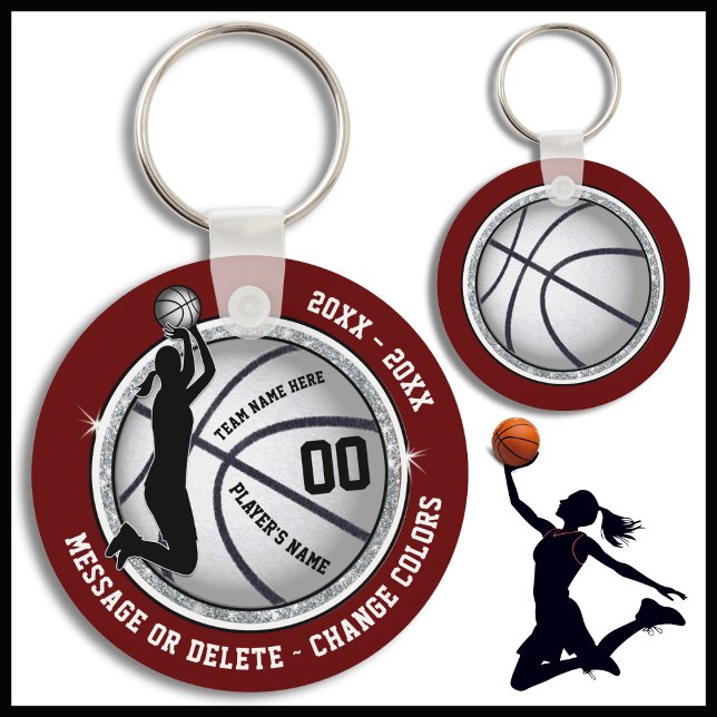 Maroon, Basketball Thworthy Party favors Nyckelring (Maroon, Silver and Black, Personalized Basketball Team Gifts. Cheap Basketball Bag Tags for Girls. )