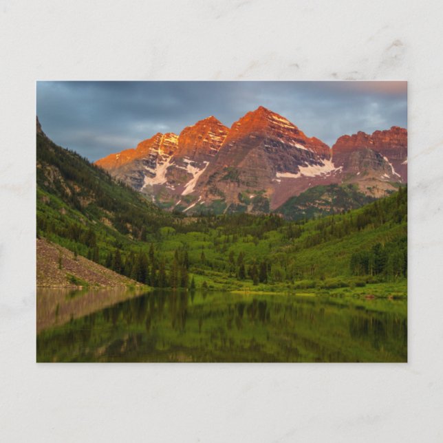 Maroon Bells reflekteras i lugna Maroon Lake 3 Vykort (Framsida)