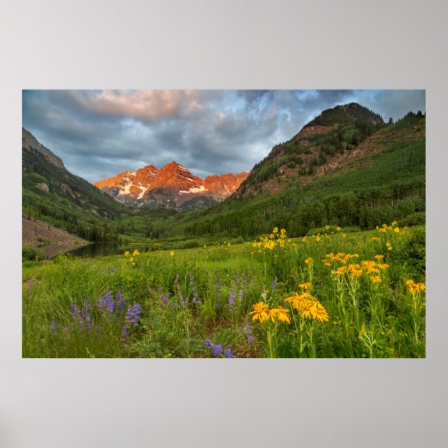 Maroon Bells reflekteras i lugna Maroon Lake Poster (Framsidan)