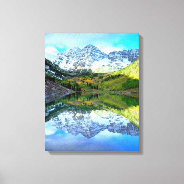 Maroon Bells speglas i Maroon Lake Canvastryck (Framsida)