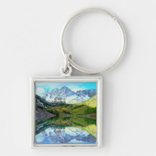 Maroon Bells speglas i Maroon Lake Fyrkantig Silverfärgad Nyckelring